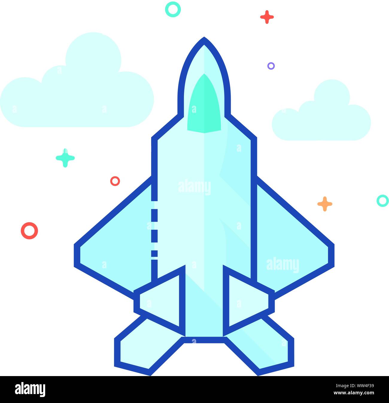 Fighter jet icon in outlined flat color style. Vector illustration. Stock Vector
