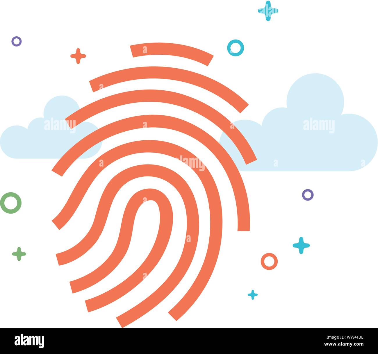 Fingerprint icon in outlined flat color style. Vector illustration ...