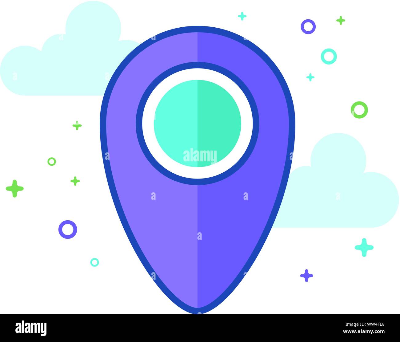 Pin location map icon in outlined flat color style. Vector illustration ...