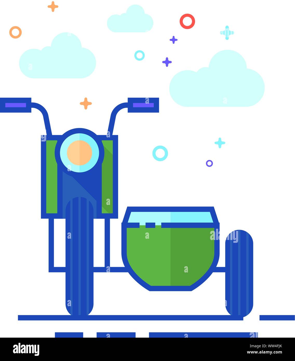 Military motorcycle icon in outlined flat color style. Vector ...