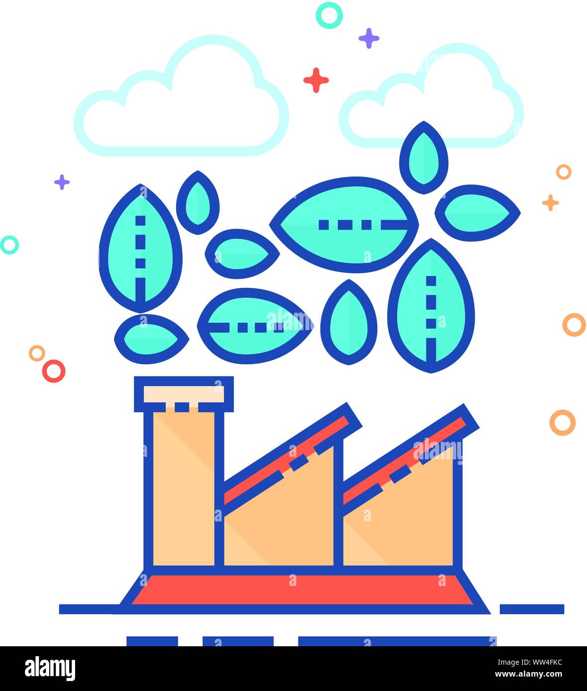 Green factory icon in outlined flat color style. Vector illustration ...