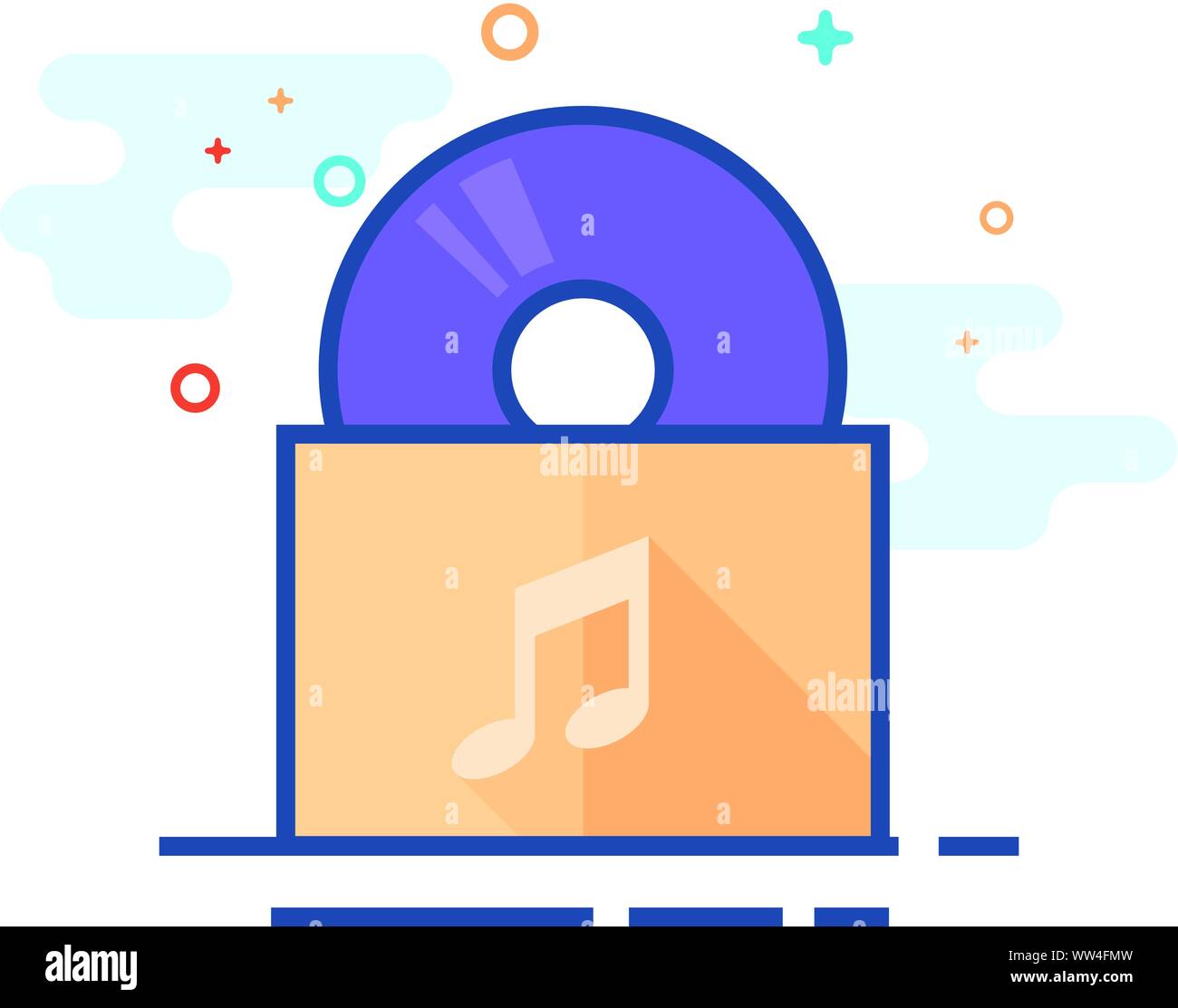Music album icon in outlined flat color style. Vector illustration ...