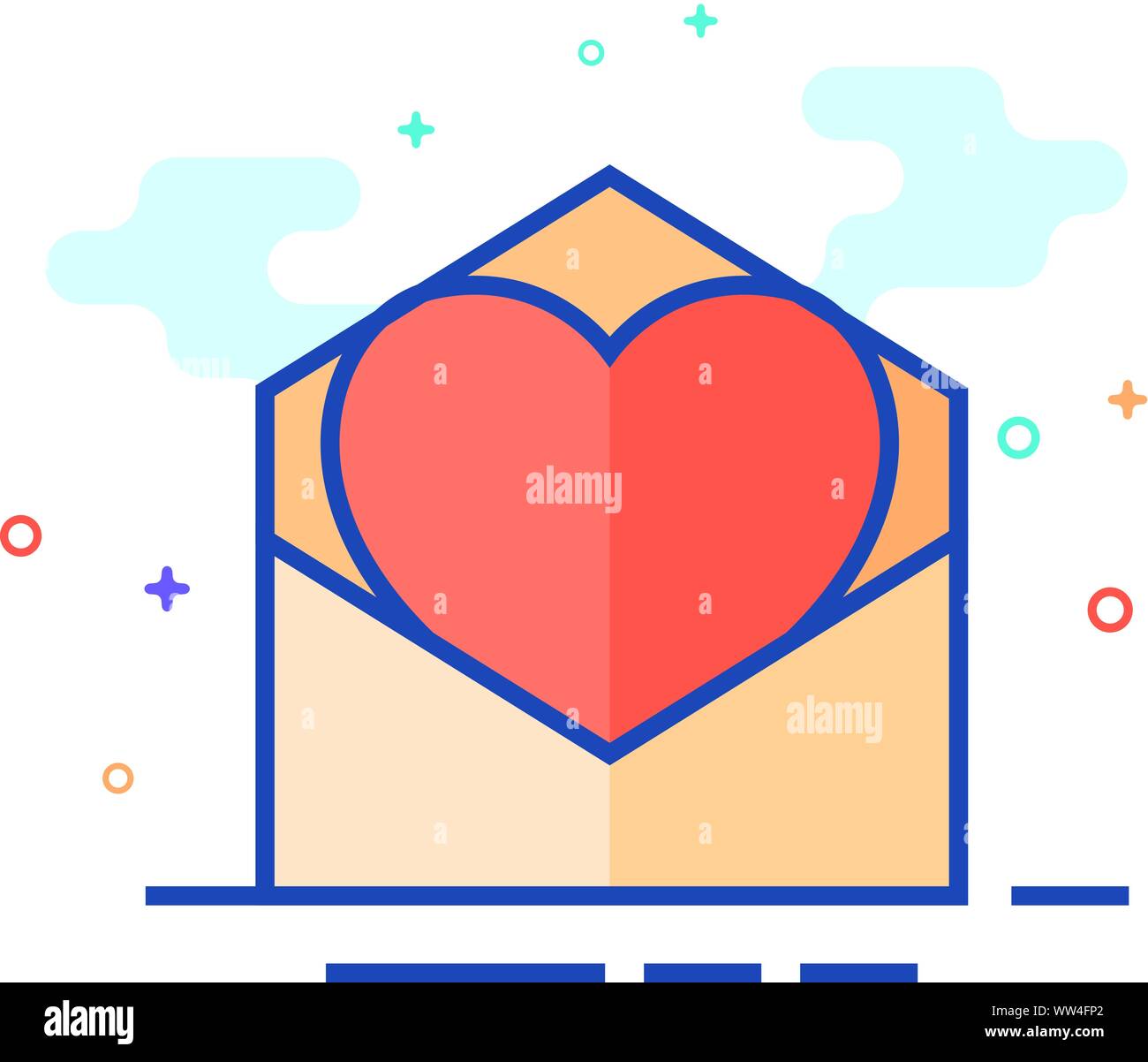 Envelope with heart icon in outlined flat color style. Vector ...