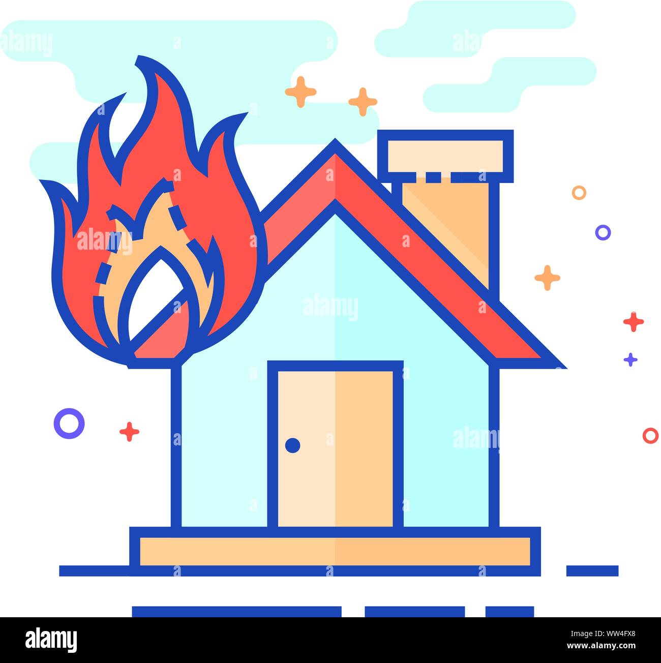 House fire icon in outlined flat color style. Vector illustration Stock ...