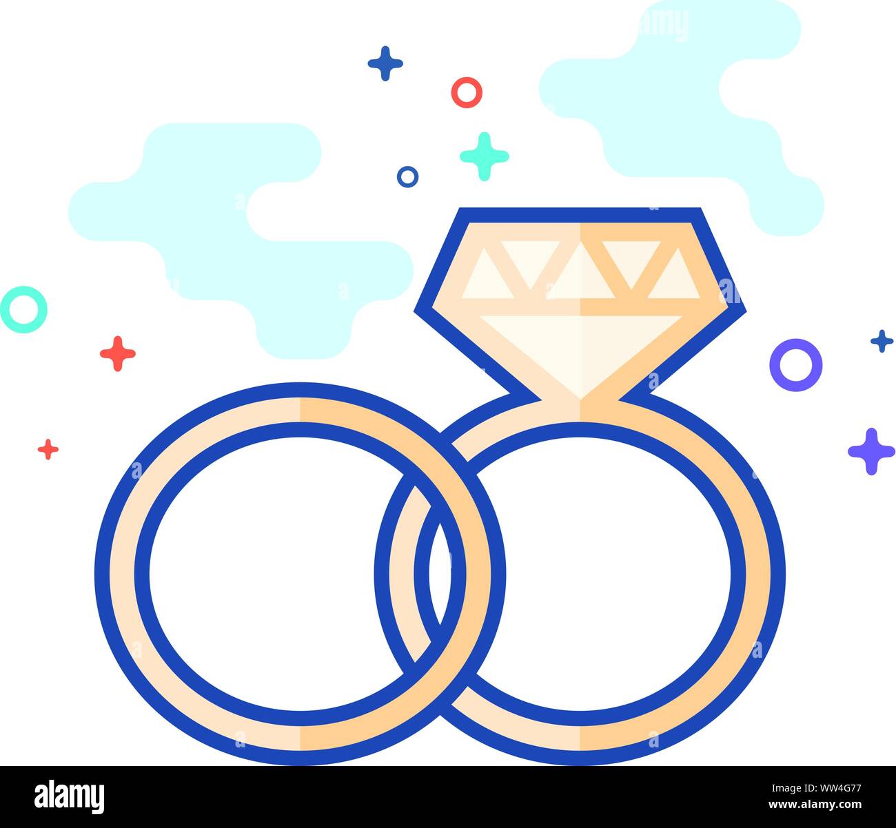 Wedding ring icon in outlined flat color style. Vector illustration ...