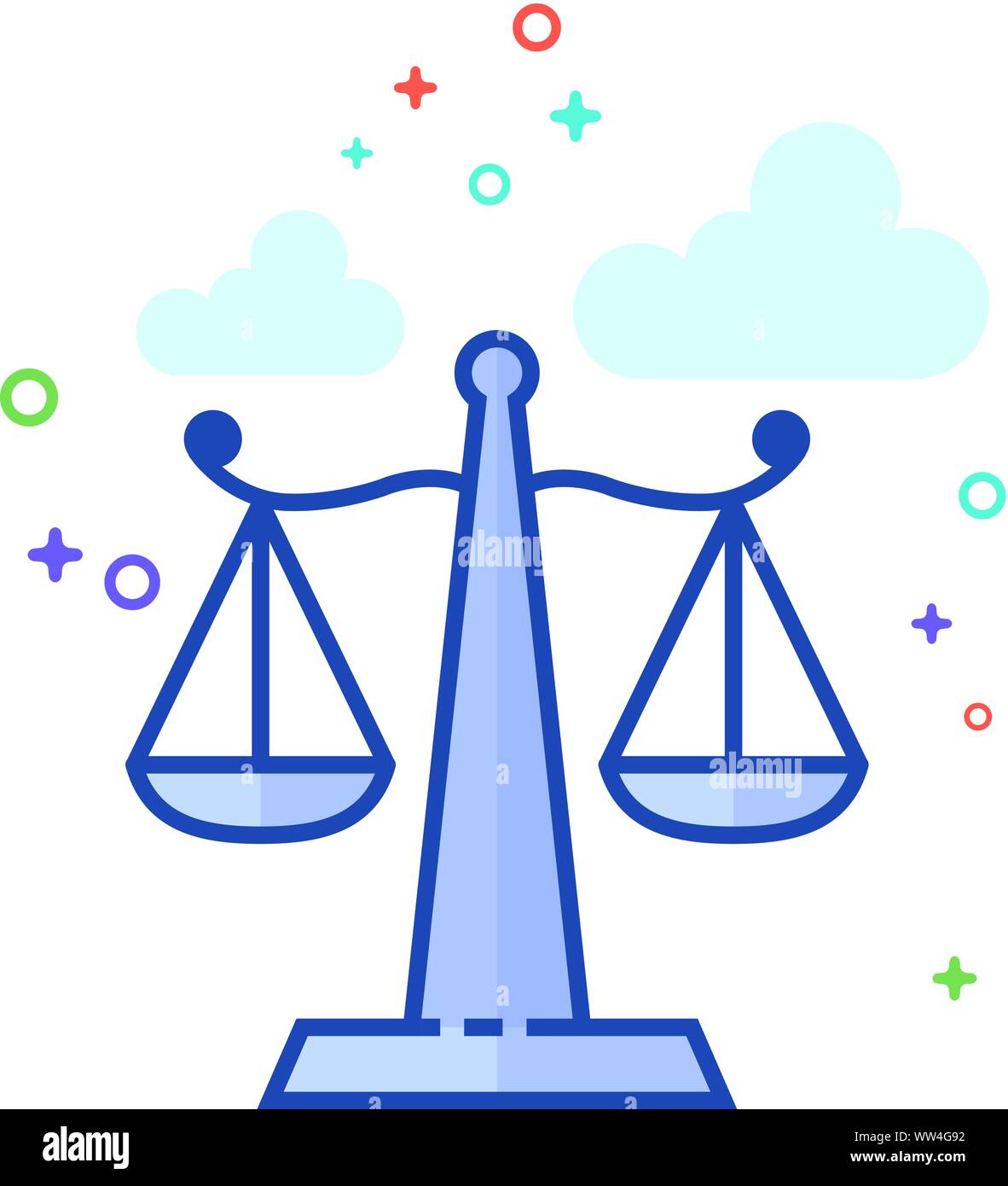 Justice scale icon in outlined flat color style. Vector illustration ...