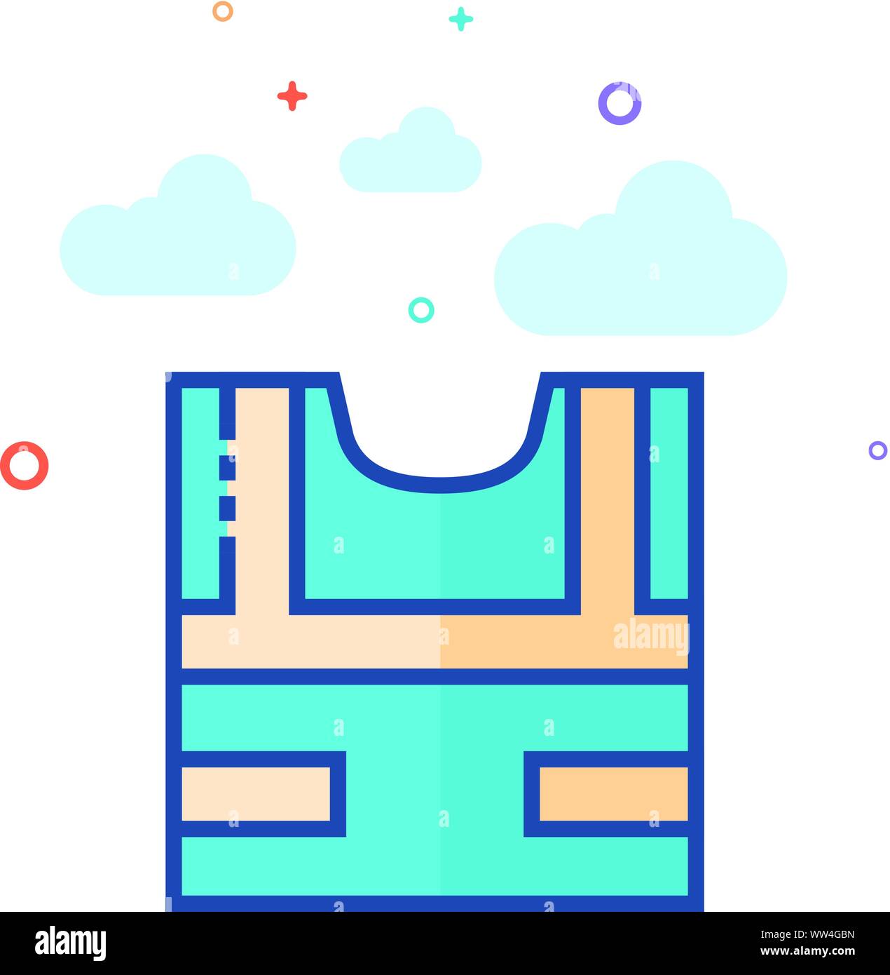 Safety vest icon in outlined flat color style. Vector illustration ...