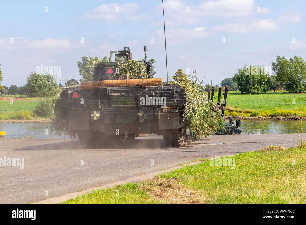 German army infantry fighting vehicle  drives on tactical exercise at military training area Stock Photo