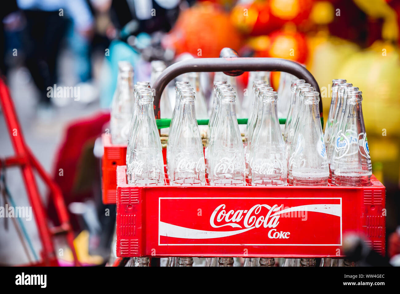 Coca Cola glass bottles of soda pop soft drinks are ship to sold in