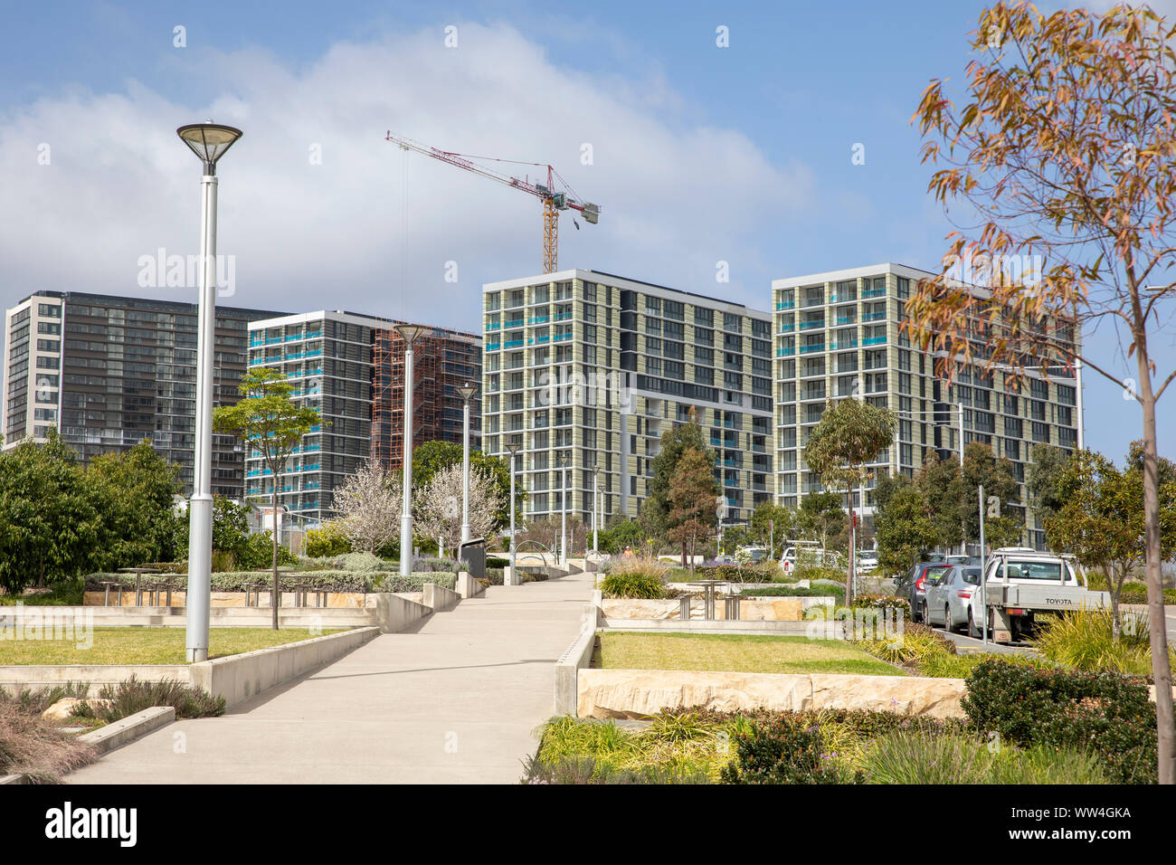 Macquarie Park in Ryde LGA Sydney, new high rise residential units apartments in this Sydney suburb,New South Wales,Australia Stock Photo