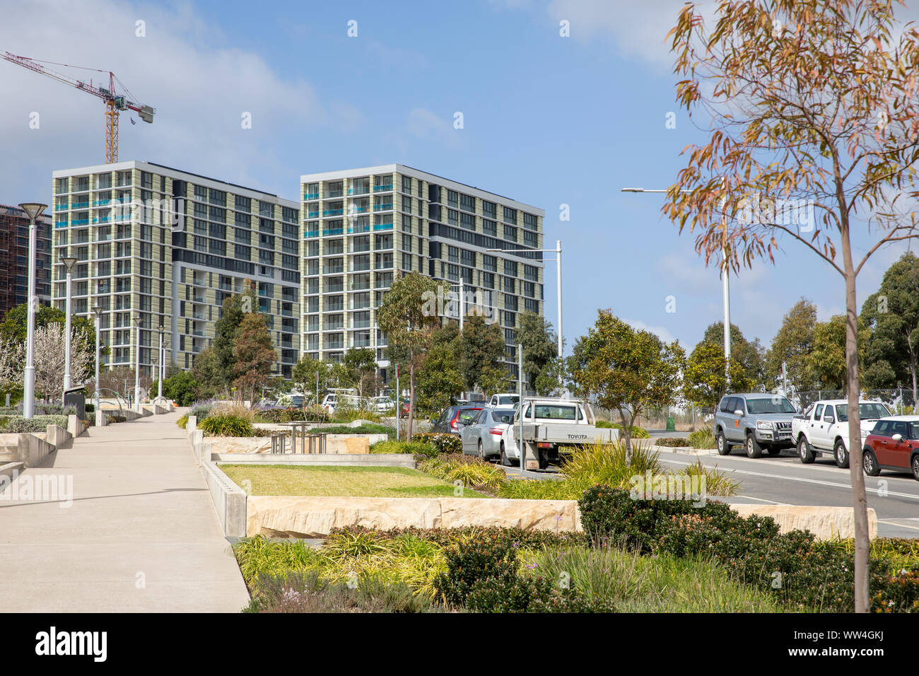 Macquarie Park in Ryde LGA Sydney, new high rise residential units apartments in this Sydney suburb,New South Wales,Australia Stock Photo