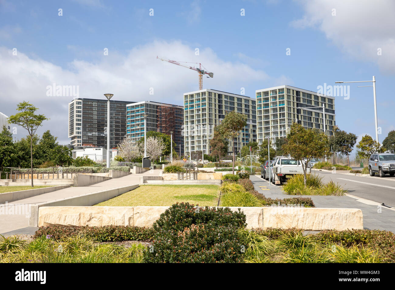 Macquarie Park in Ryde LGA Sydney, new high rise residential units apartments in this Sydney suburb,New South Wales,Australia Stock Photo