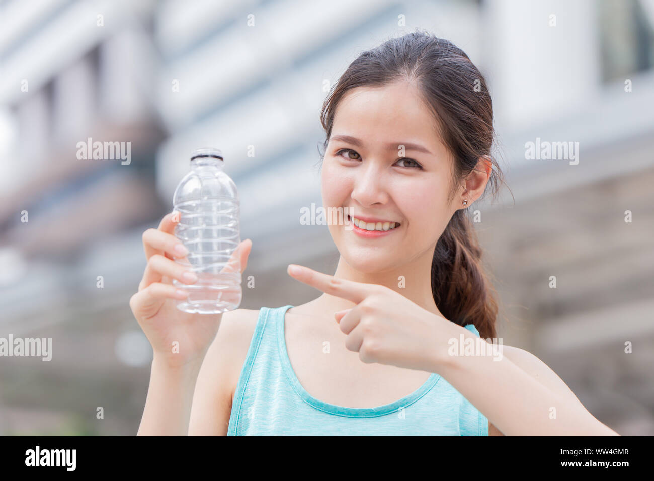 Girl teen with drink water bottle for suggest to drinking water and