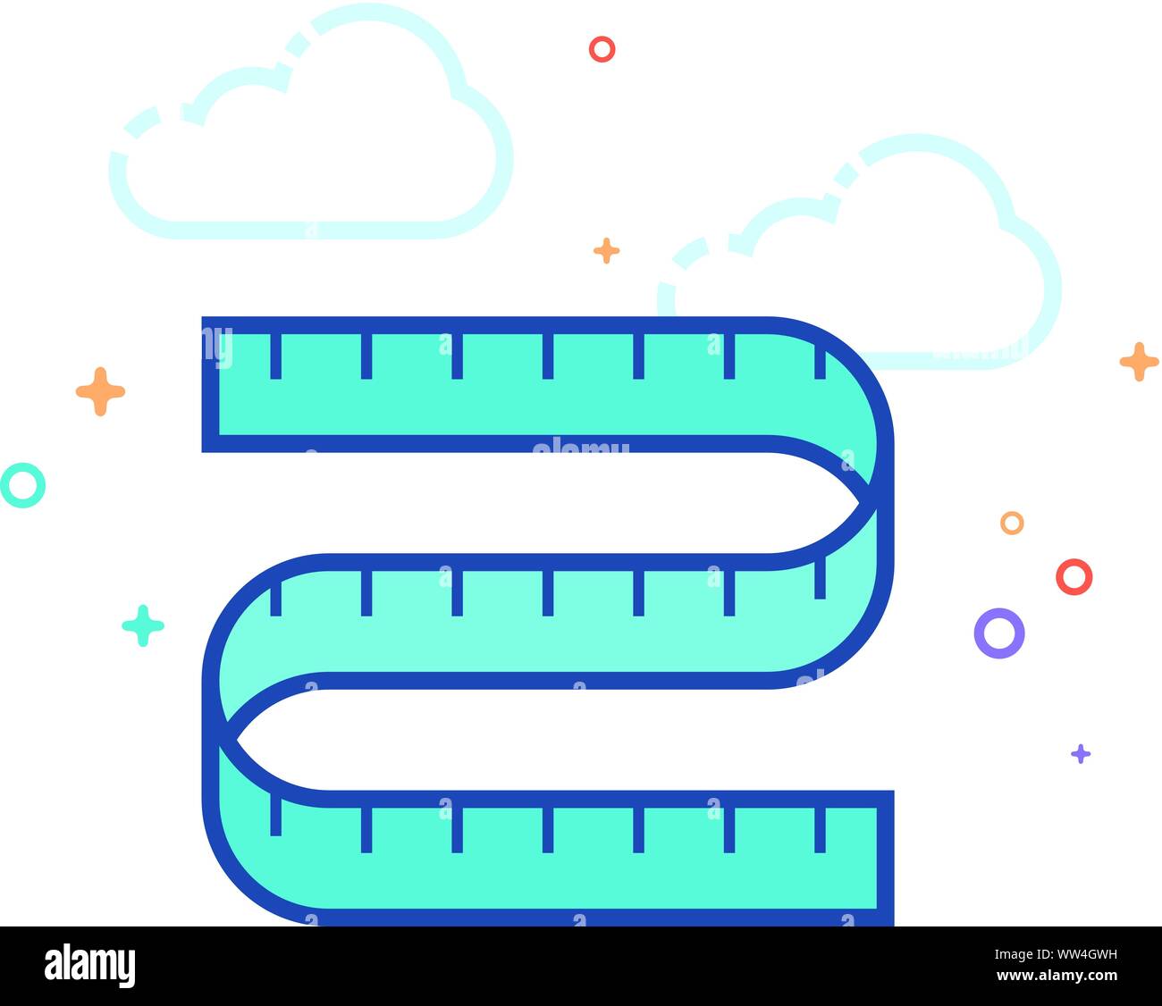 Measuring tape icon in outlined flat color style. Vector illustration ...
