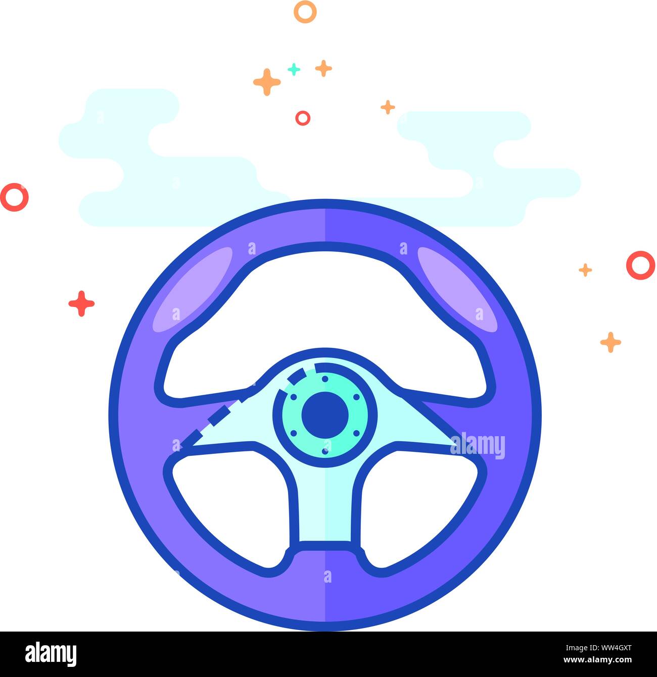 Steering wheel icon in outlined flat color style. Vector illustration ...