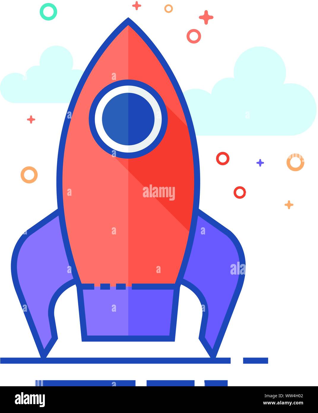 Rocket icon in outlined flat color style. Vector illustration. Stock Vector