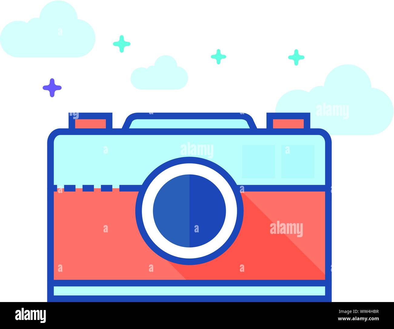 Range finder camera icon in outlined flat color style. Vector