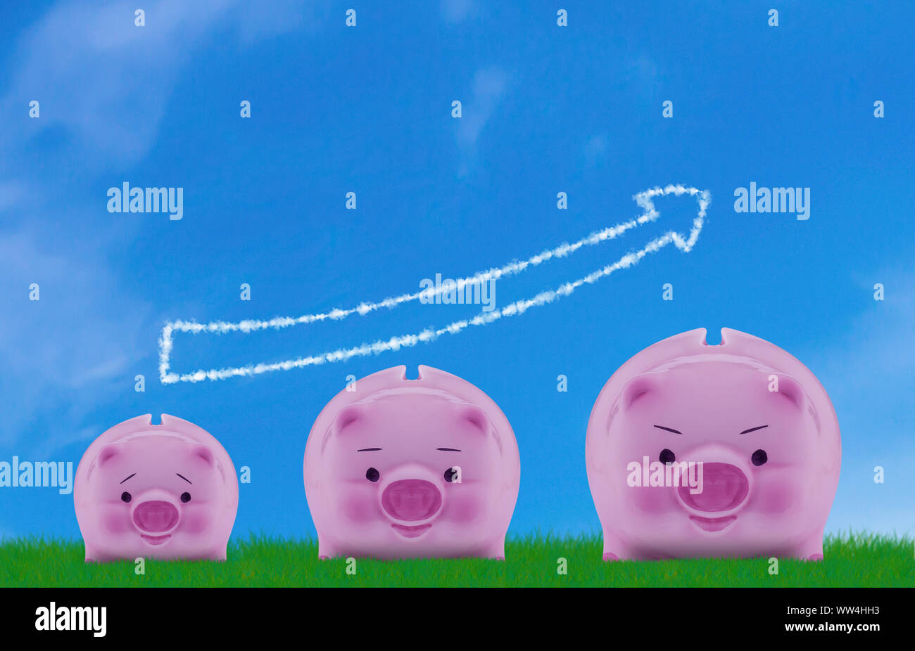 Business success concept, piggy bank and arrow target to growth and ...