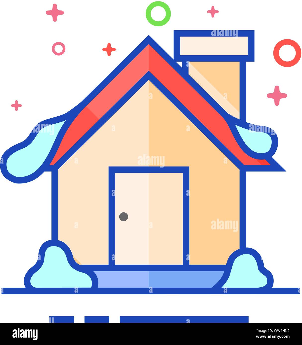House with snow icon in outlined flat color style. Vector illustration ...