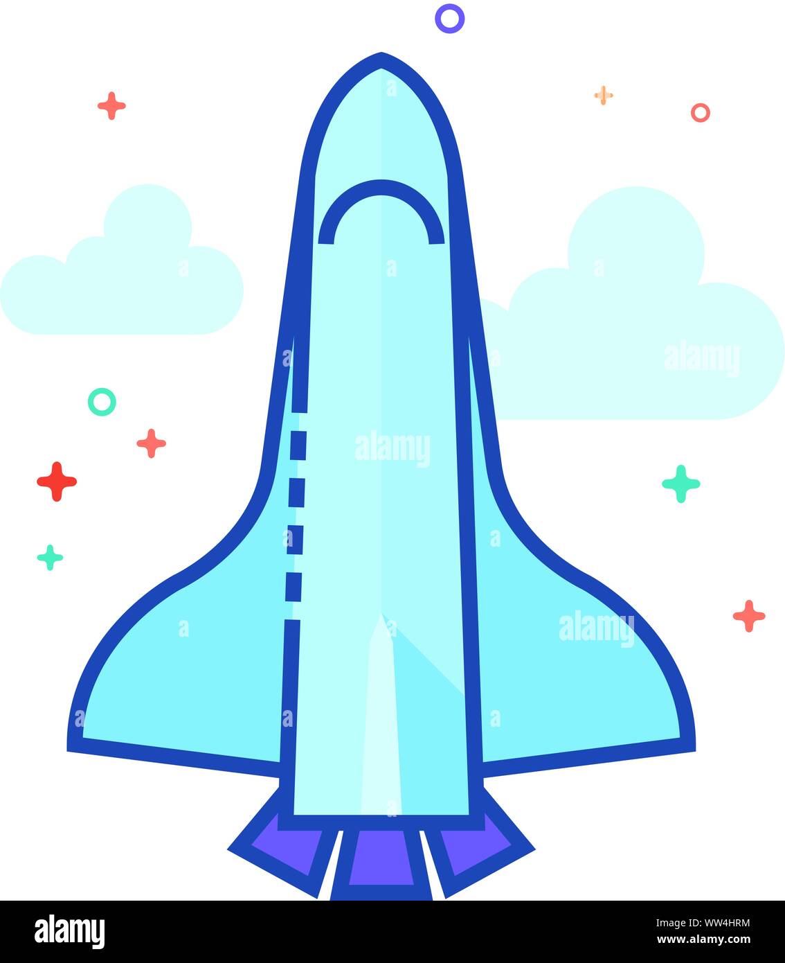 Space shuttle icon in outlined flat color style. Vector illustration. Stock Vector