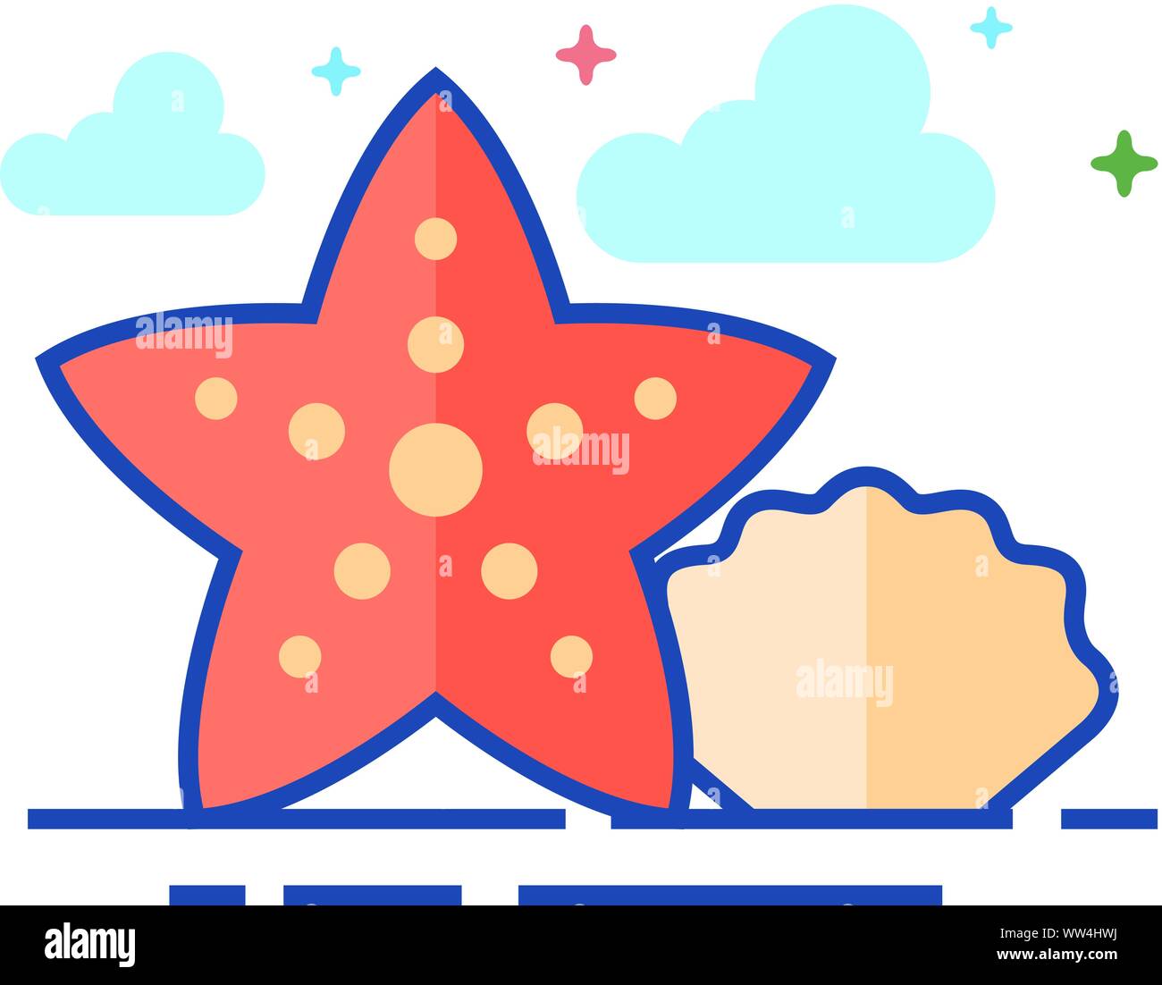 Star fish icon in outlined flat color style. Vector illustration Stock ...