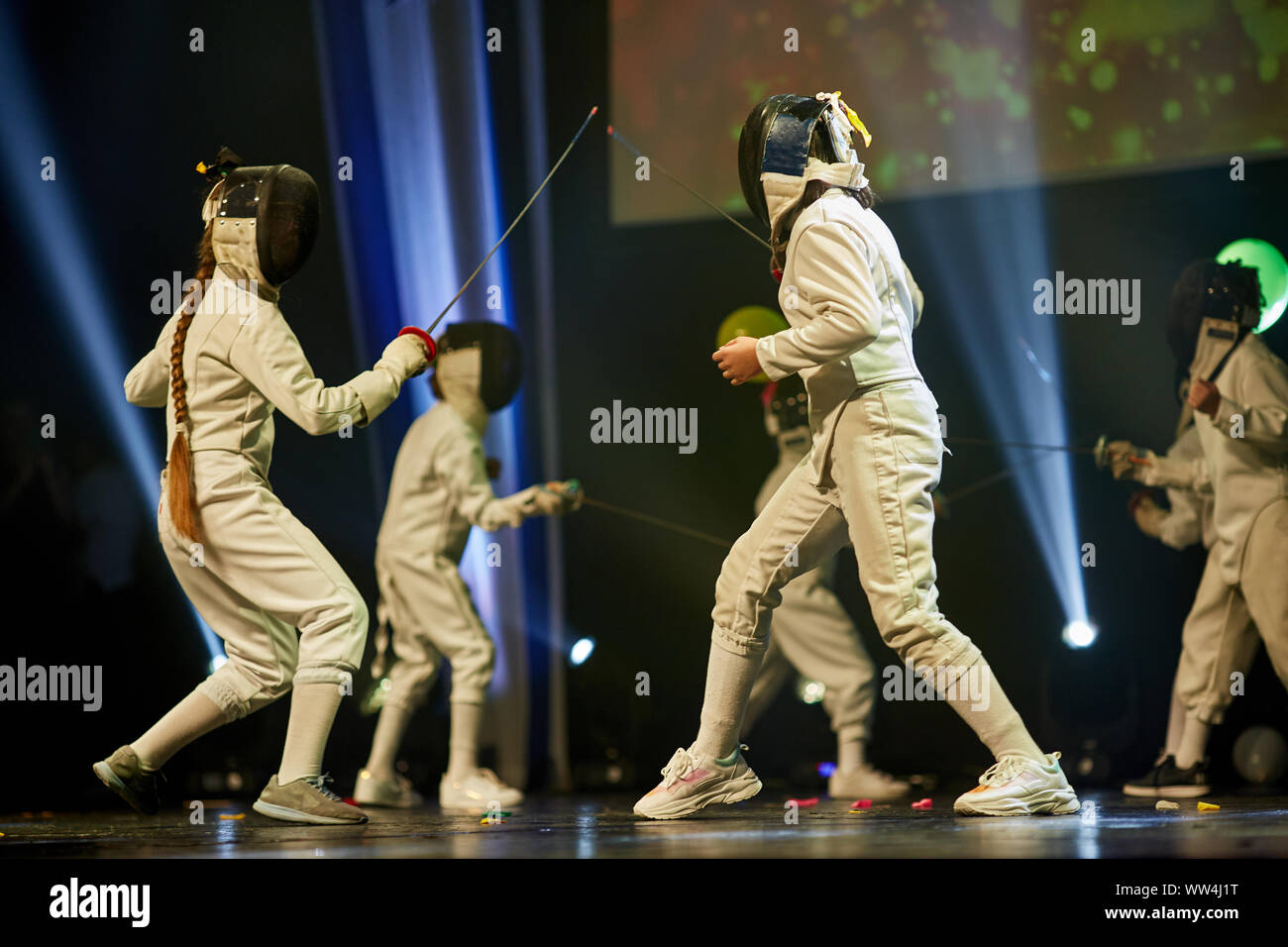 Junior Girls at a foil fencing tournament Stock Photo