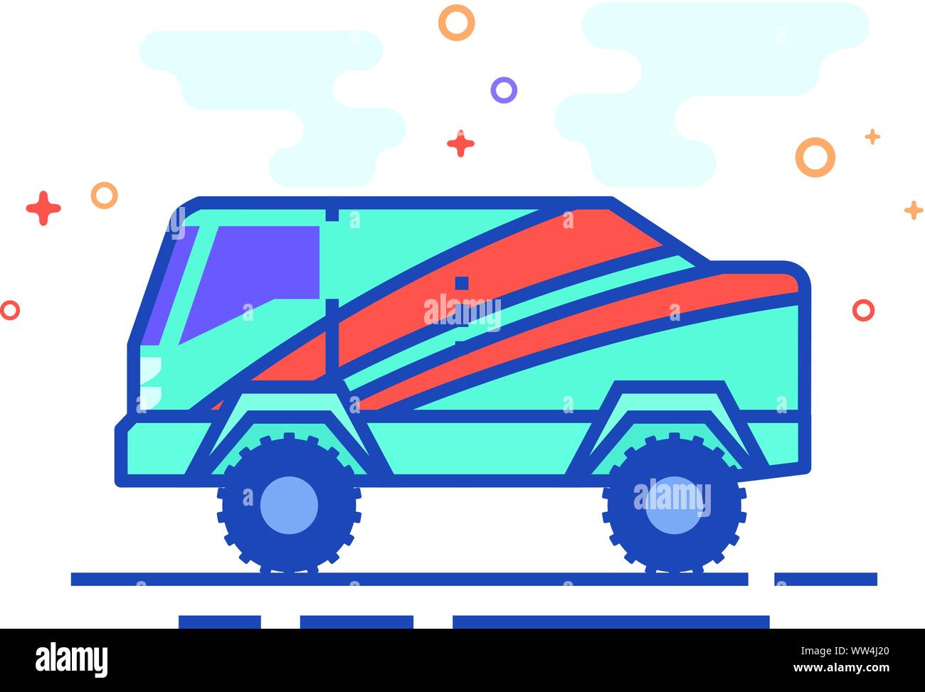 Rally truck icon in outlined flat color style. Vector illustration ...