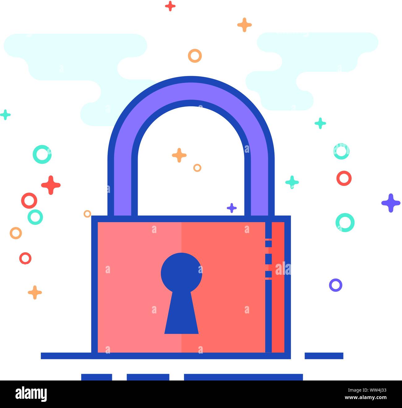 Padlock icon in outlined flat color style. Vector illustration Stock ...