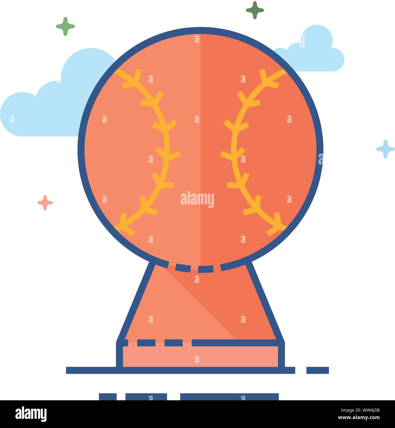 Baseball trophy icon in outlined flat color style. Vector illustration ...