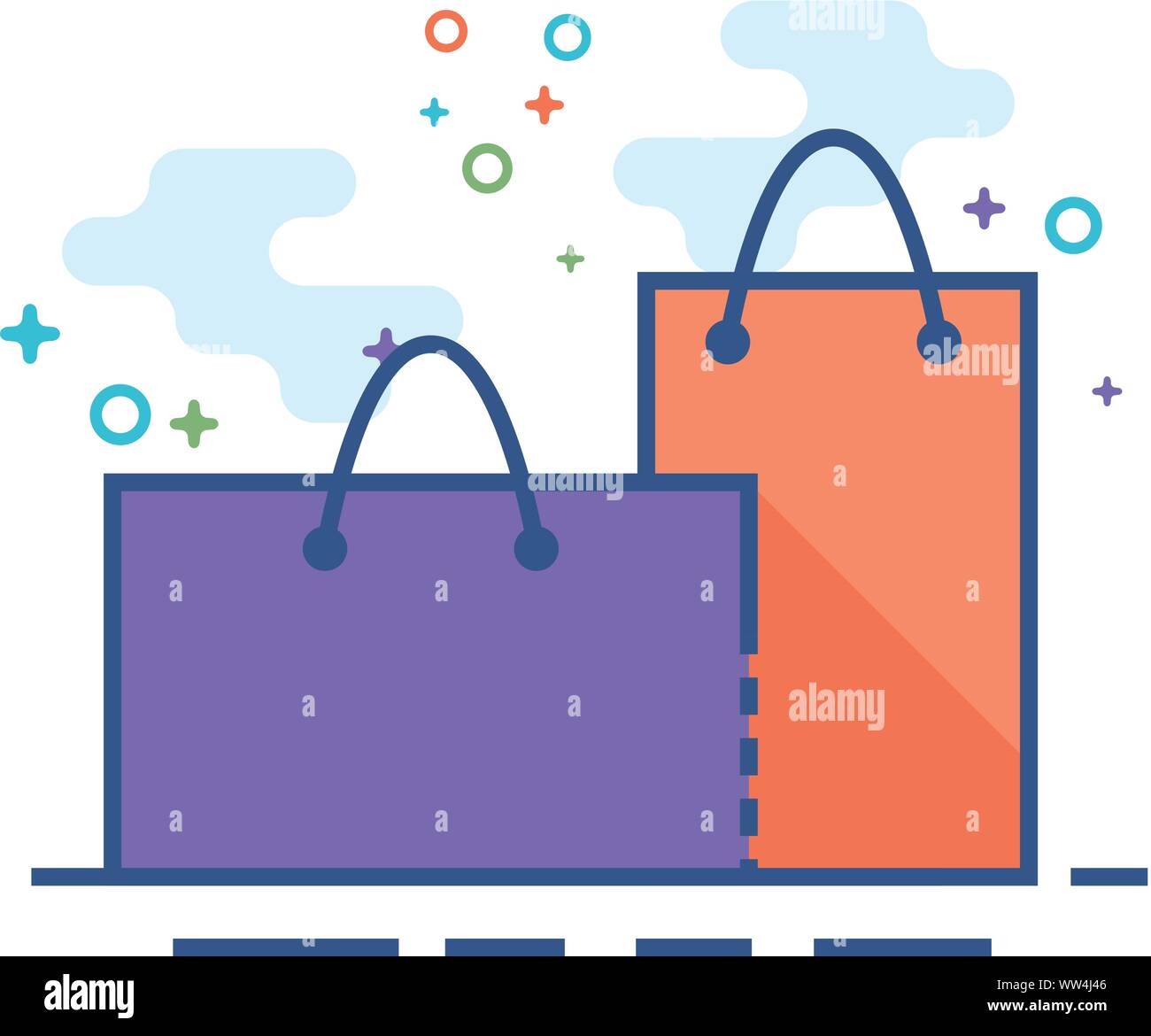 Shopping bags icon in outlined flat color style. Vector illustration ...