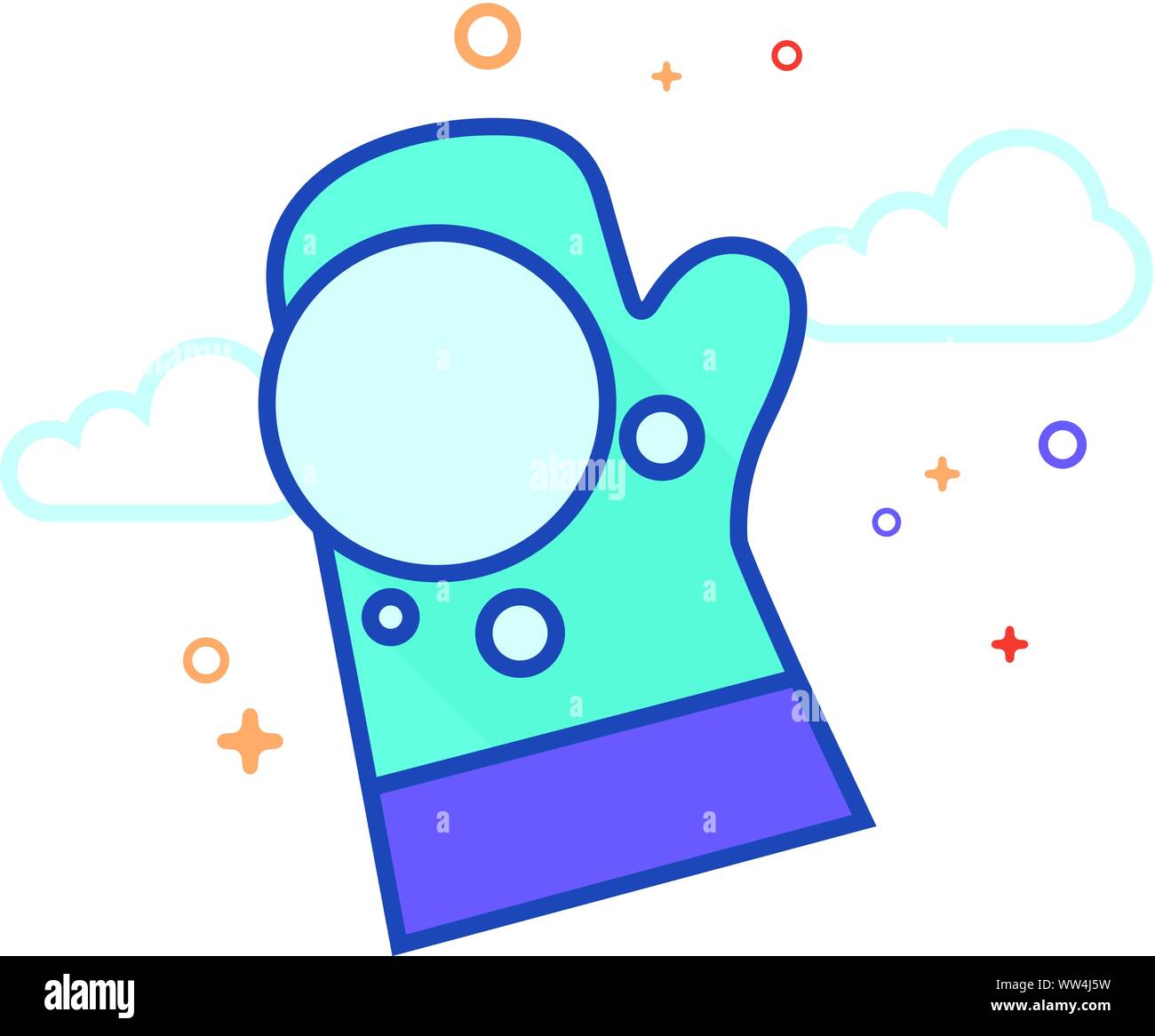 Hand holding snow icon in outlined flat color style. Vector ...