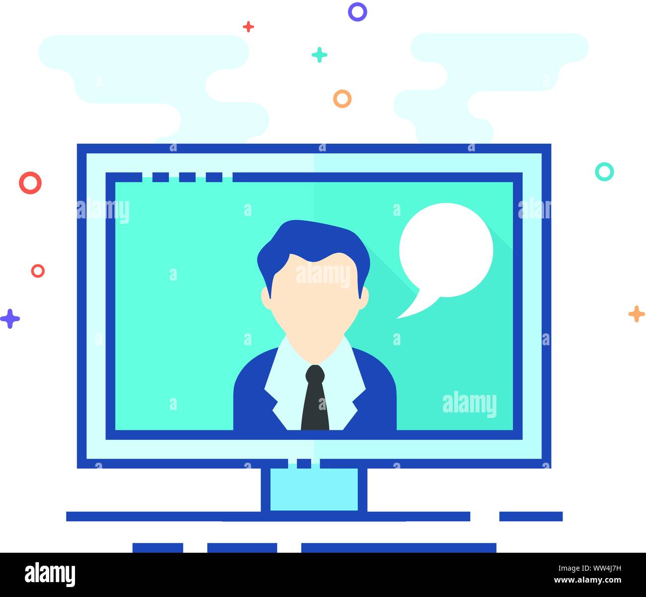 Computer chat icon in outlined flat color style. Vector illustration ...