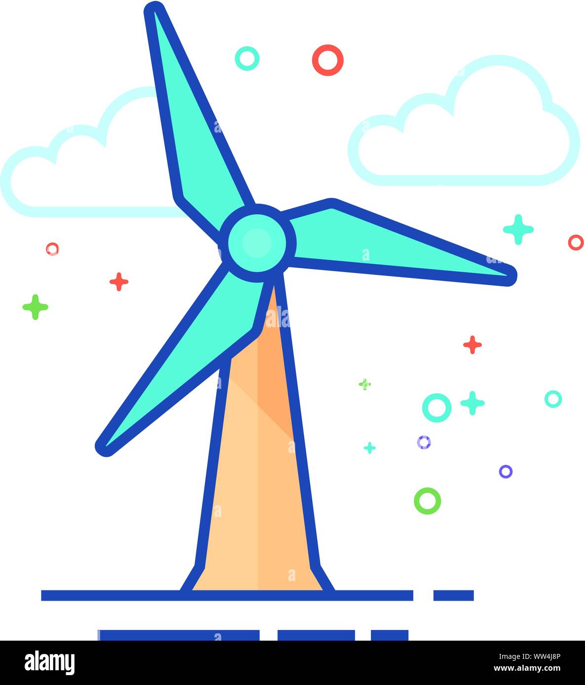 Wind turbine icon in outlined flat color style. Vector illustration ...