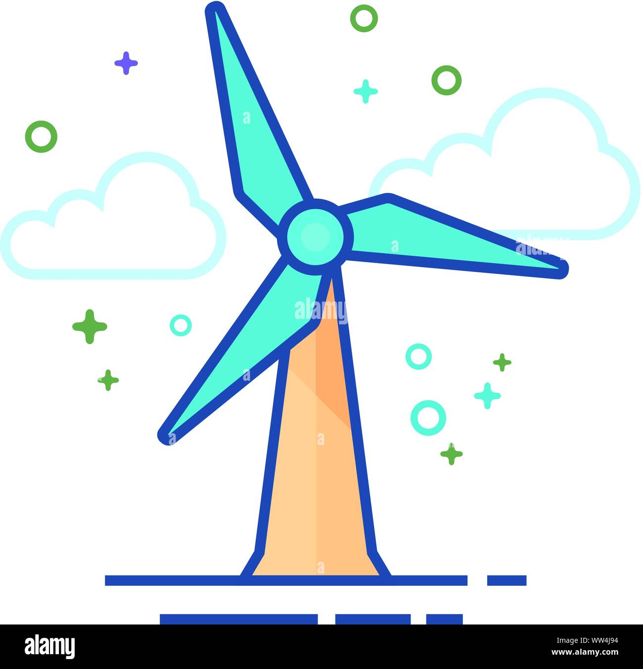 Wind turbine icon in outlined flat color style. Vector illustration ...