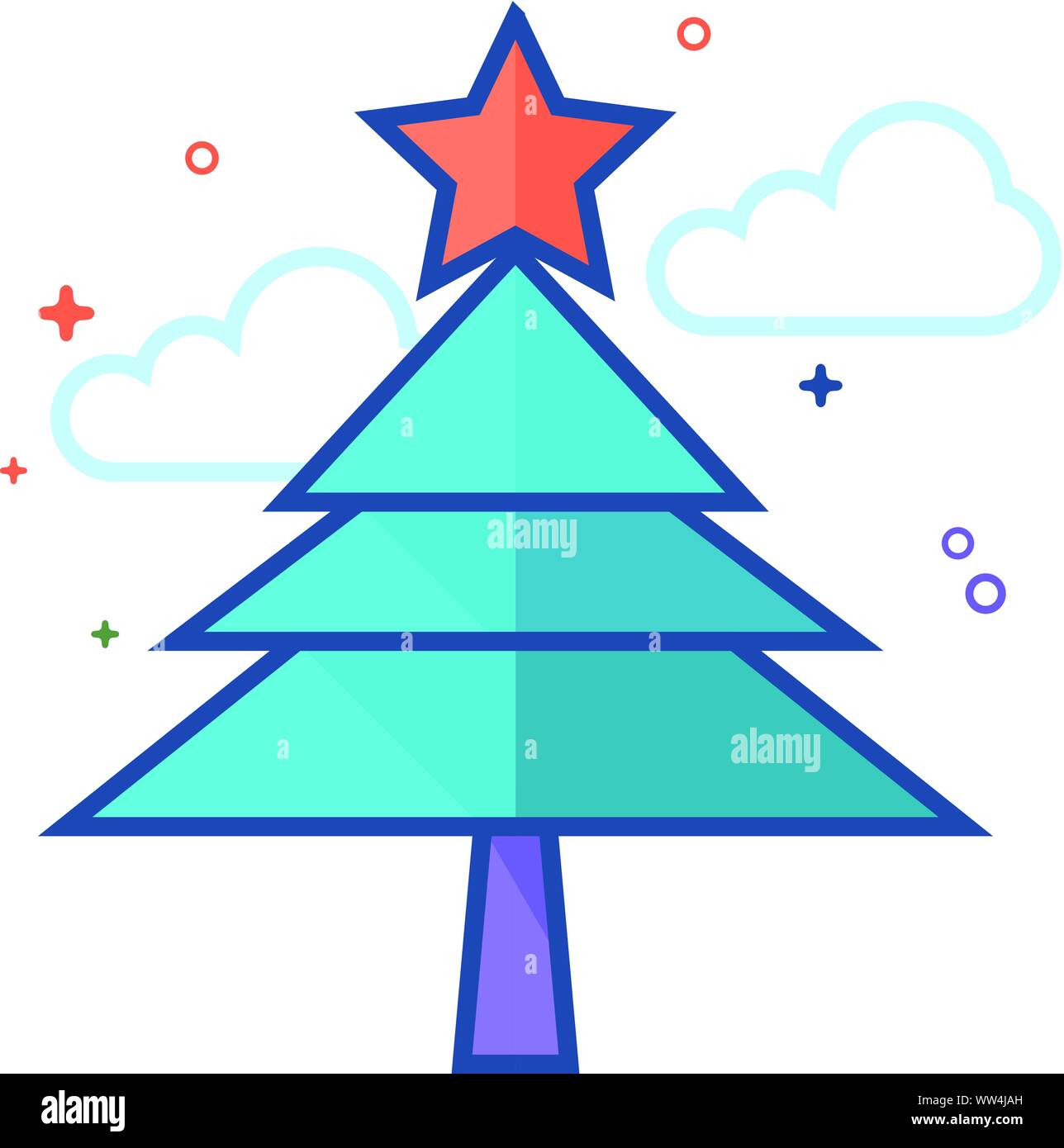Christmas tree icon in outlined flat color style. Vector illustration ...