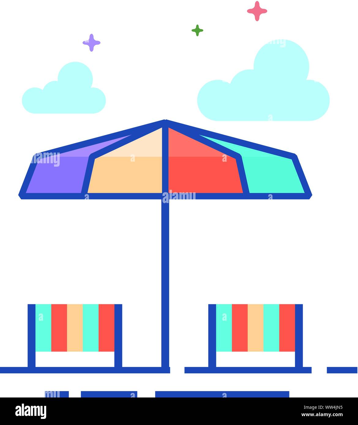 Beach umbrella icon in outlined flat color style. Vector illustration ...