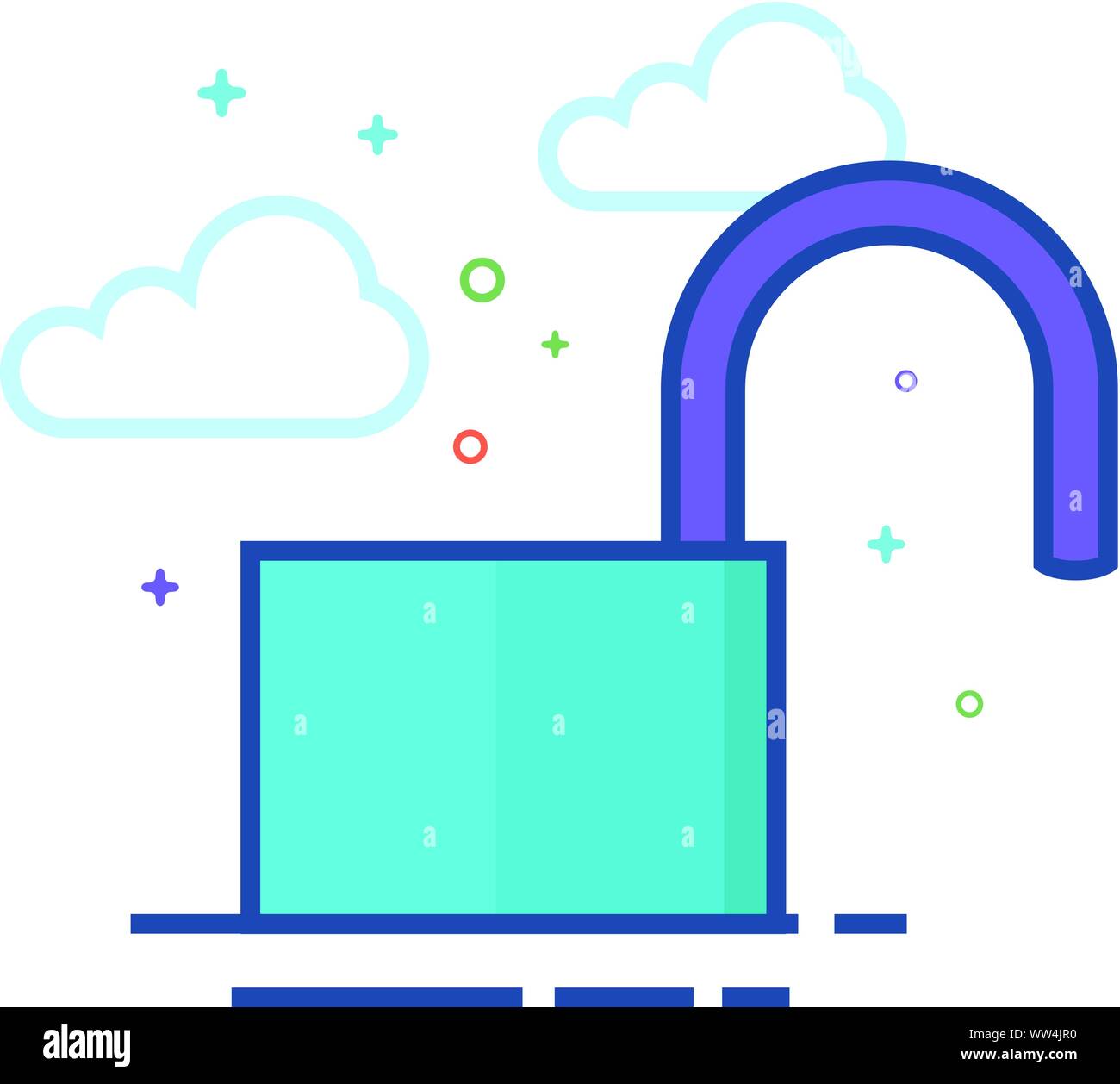 Padlock unlocked icon in outlined flat color style. Vector illustration ...