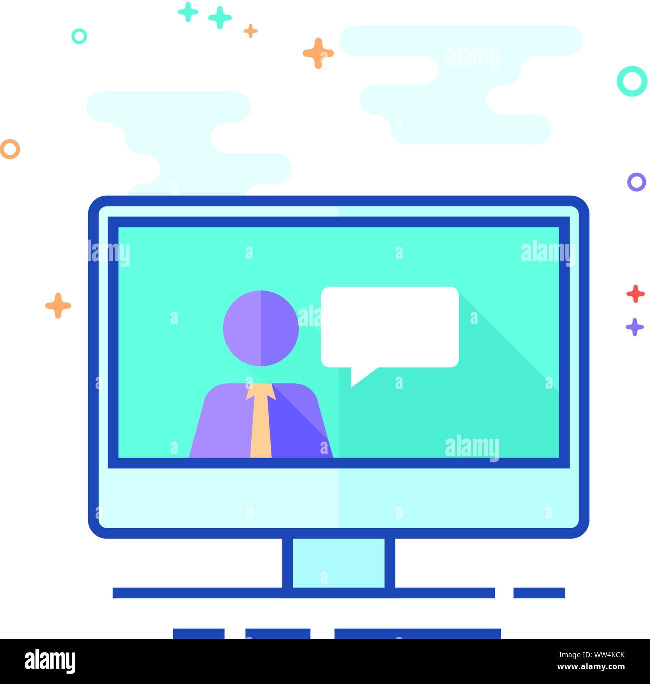 Computer chat icon in outlined flat color style. Vector illustration ...