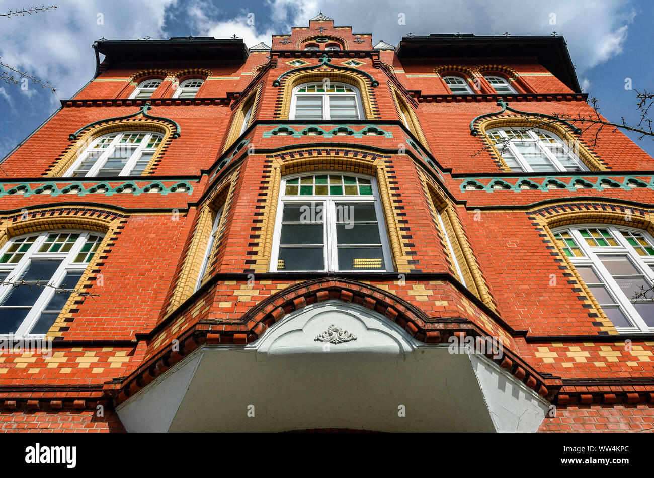 Commercial building with facade ornaments in Alte Holstenstrasse of Bergedorf, Hamburg, Germany, Europe Stock Photo