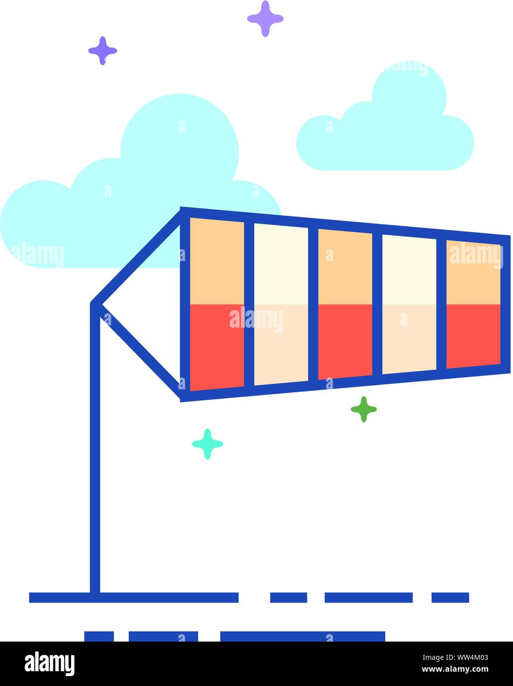 Windsock icon in outlined flat color style. Vector illustration. Stock Vector
