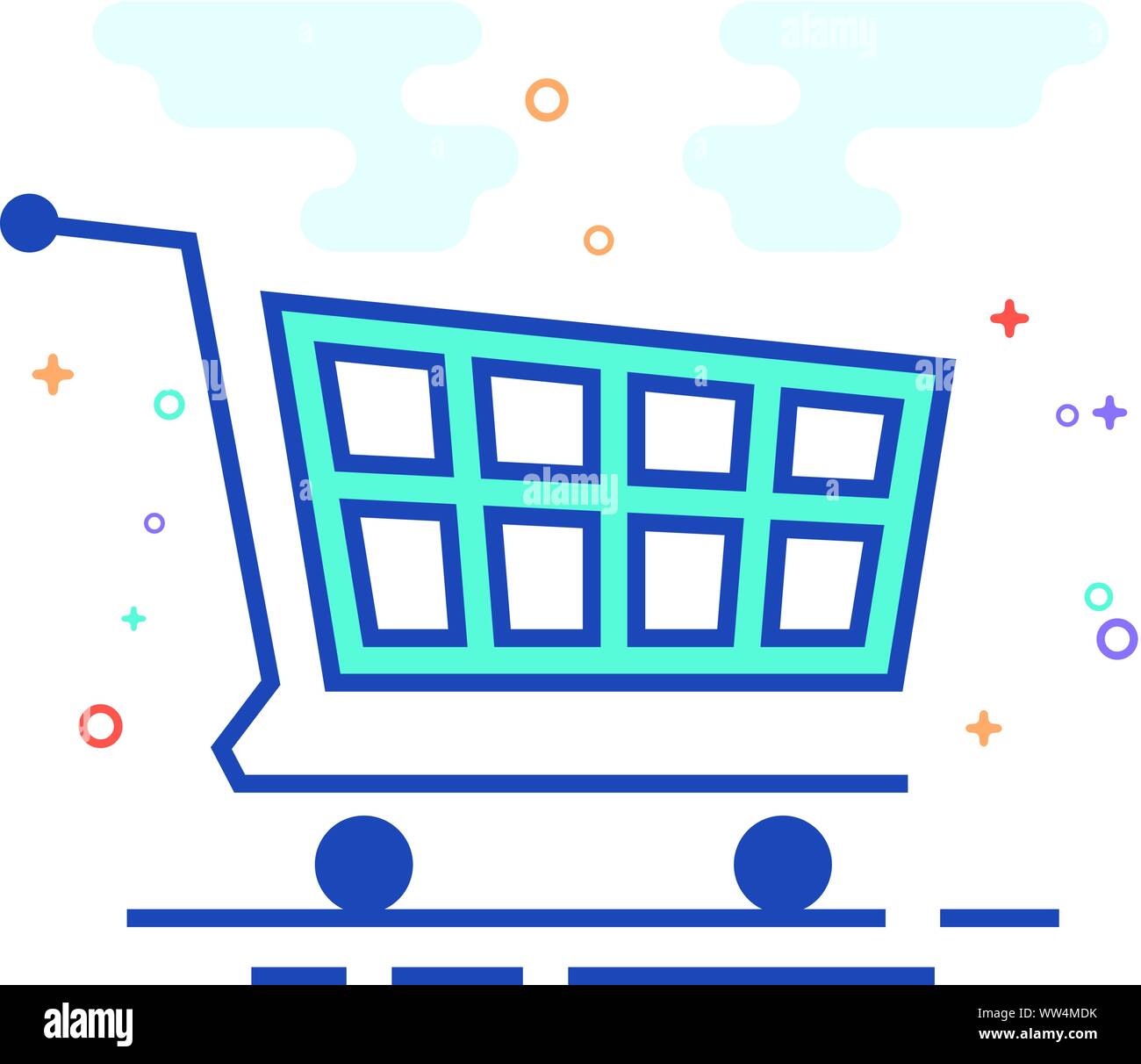 Shopping cart icon in outlined flat color style. Vector illustration ...