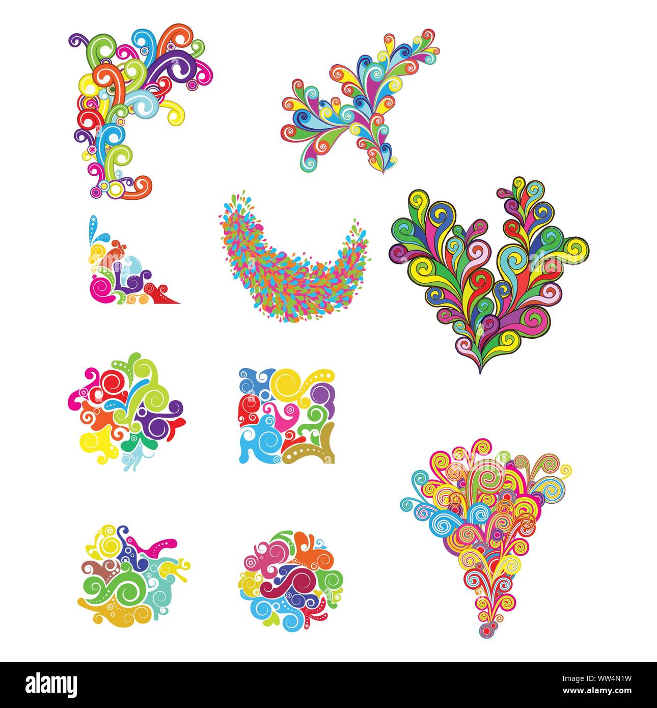 Design floral vector pack, Hand Drawn vintage floral elements. Swirls, laurels, frames, arrows, leaves, feathers, dividers, branches, banners and curl. Stock Vector