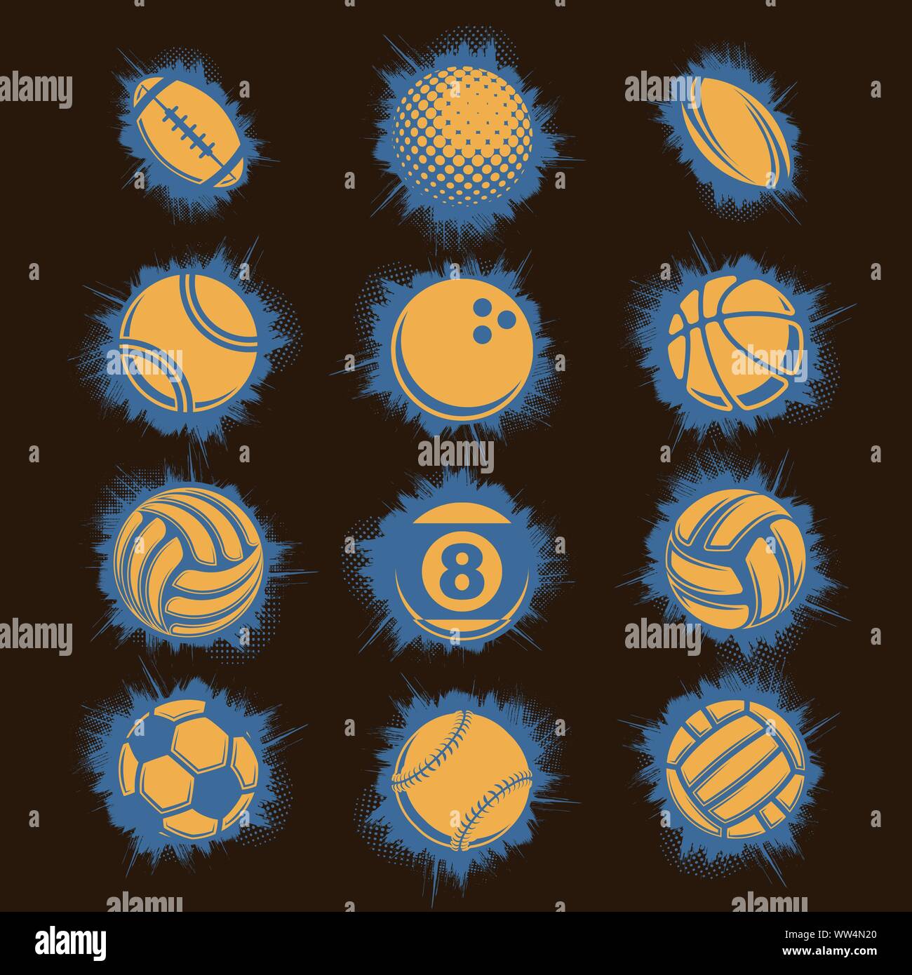 Set of different sport balls isolated on black background Stock Vector ...