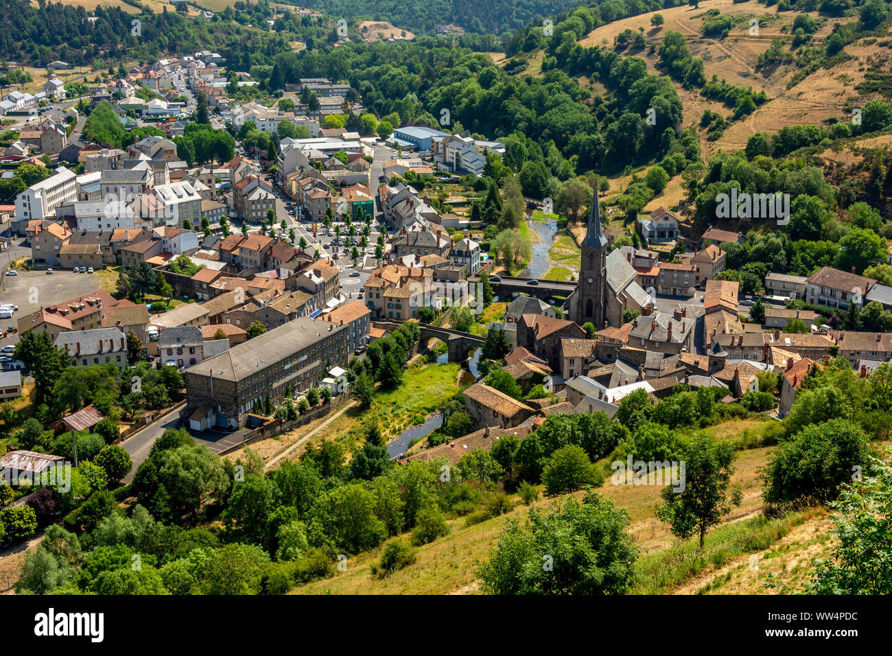 The low city of Saint Flour, Cantal department, Auvergne-Rhone-Alpes, France, Europe Stock Photo