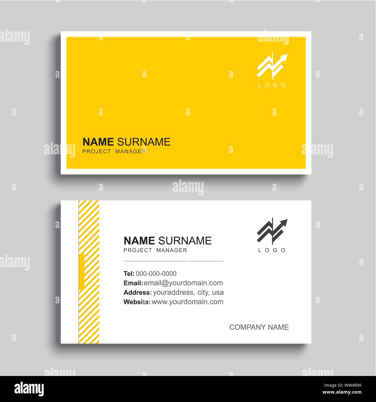 Minimal Business Card Print Template Design Yellow Pastel Color And Simple Clean Layout Stock Vector Image Art Alamy