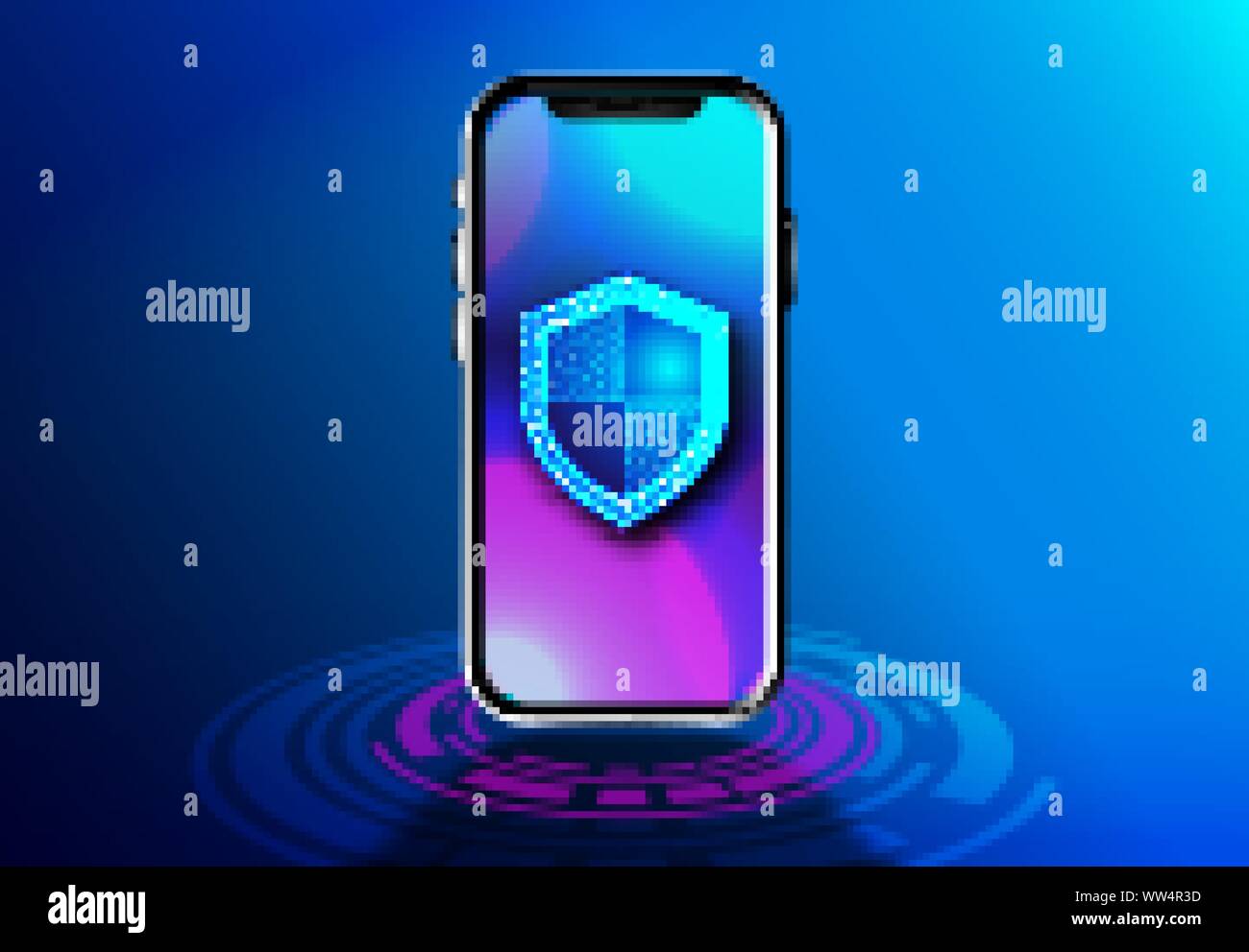 Mobile data security isometric vector illustration. . Smart app protects smart phone from thefts and hacker attacks Stock Vector