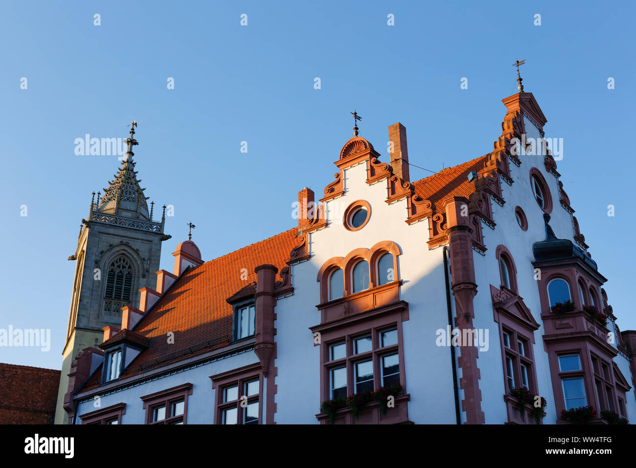 City hall and church St. Jakob, Pfullendorf, Linzgau, Upper Swabia, Baden-Wuerttemberg, Germany Stock Photo