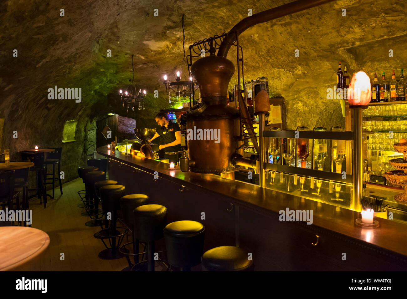 Vault restaurant Felsenkeller in the hotel Adler, Pfullendorf, Linzgau, Upper Swabia, Baden-Wuerttemberg, Germany Stock Photo