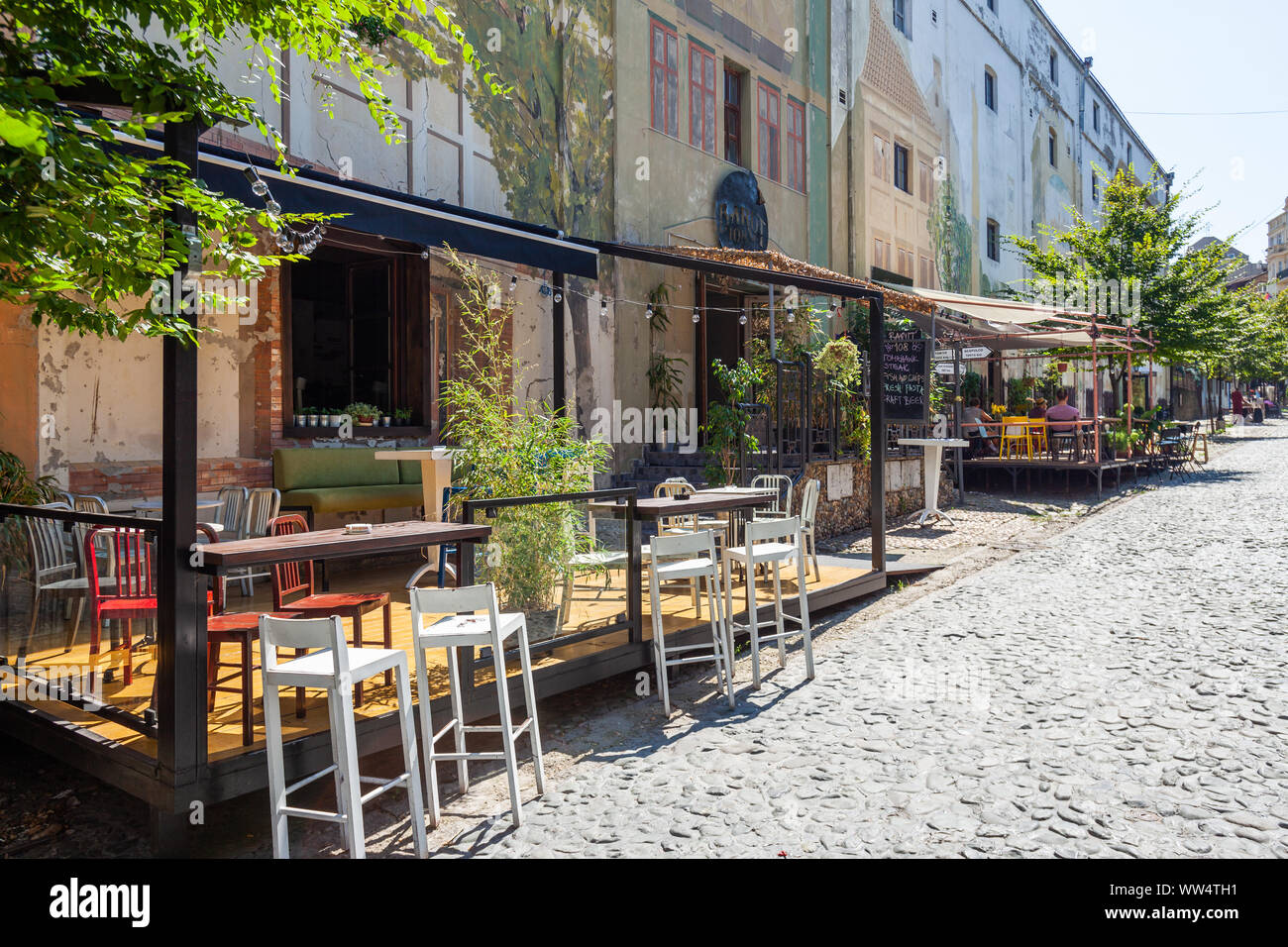 BELGRADE, SERBIA - AUG 07: Skadarlija (Skandarska), Belgrade's bohemian quarter full of cafes and restaurants on 7 Aug 2019 in Serbia Stock Photo