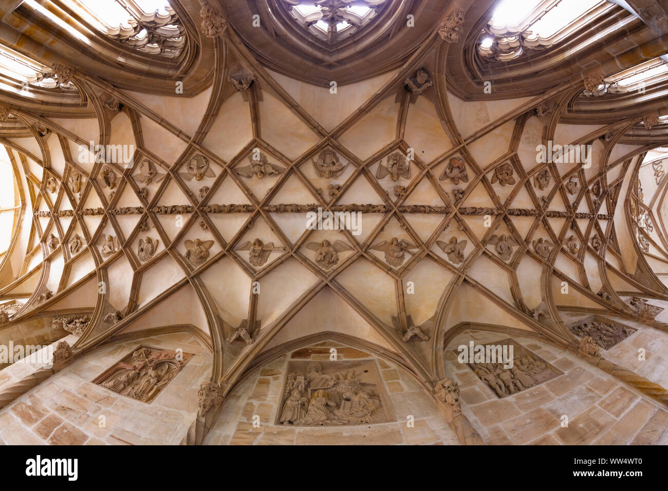 Arched ceiling of the cloister, Himmelkron abbey, Himmelkron, Upper Franconia, Franconia, Bavaria, Germany Stock Photo